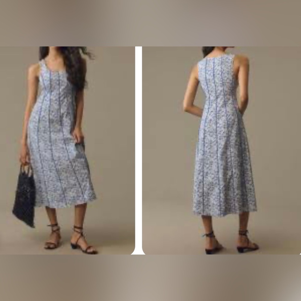 Anthropologie Scoop Neck Seamed A-Line Midi Dress NWT
